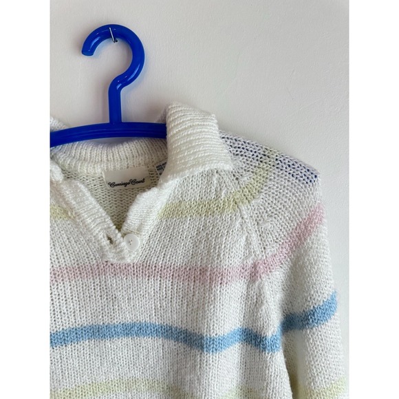 Vintage 80s Carriage Court Pastel Striped Knit Hoodie Sweater – Made in Taiwan - Picture 7 of 10